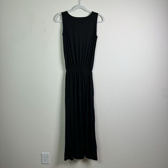 Black Sleeveless Maxi Dress Split Solid Color Casual Size Small Lightweight - Picture 5 of 12